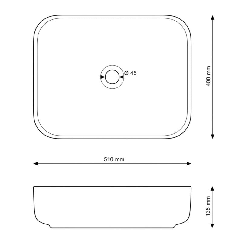 Granitan Sawo keramisk bordmonteret vask 51 x 40 cm, 1 stk.