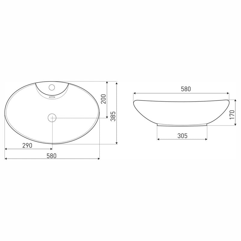Keramisk Håndvask Bordplade Oval 58x38,5 cm Hvid 1 stk.