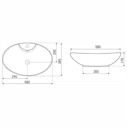 Keramisk Håndvask Bordplade Oval 58x38,5 cm Hvid 1 stk.