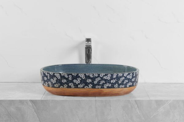 Kerra KR-374 bordmonteret håndvask med farverigt blomsterdesign, 1 stk.