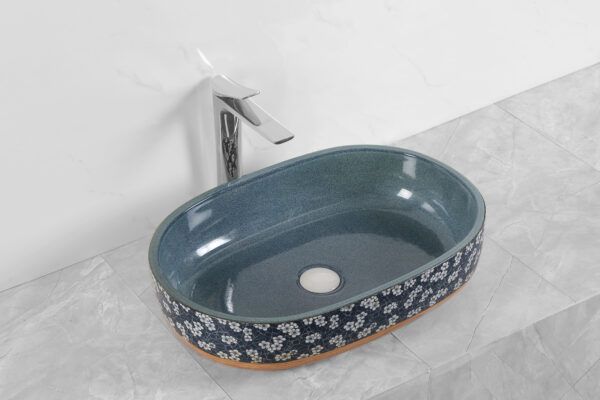 Kerra KR-374 bordmonteret håndvask med farverigt blomsterdesign, 1 stk.