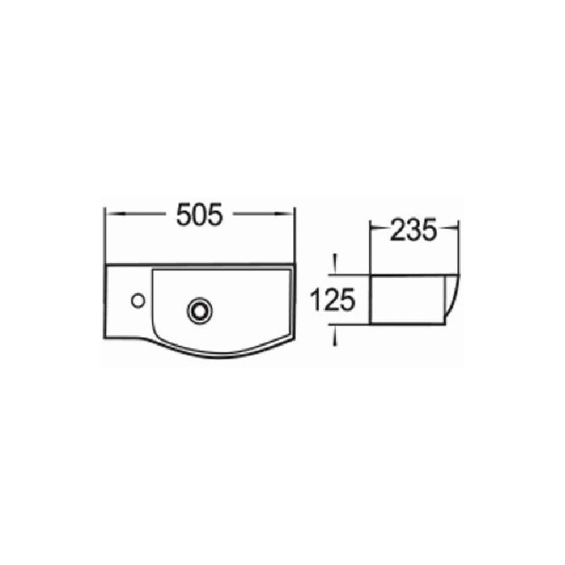 Venstrevendt bordmonteret vask Mexen Hugo 50 x 23 cm hvid 1 stk.