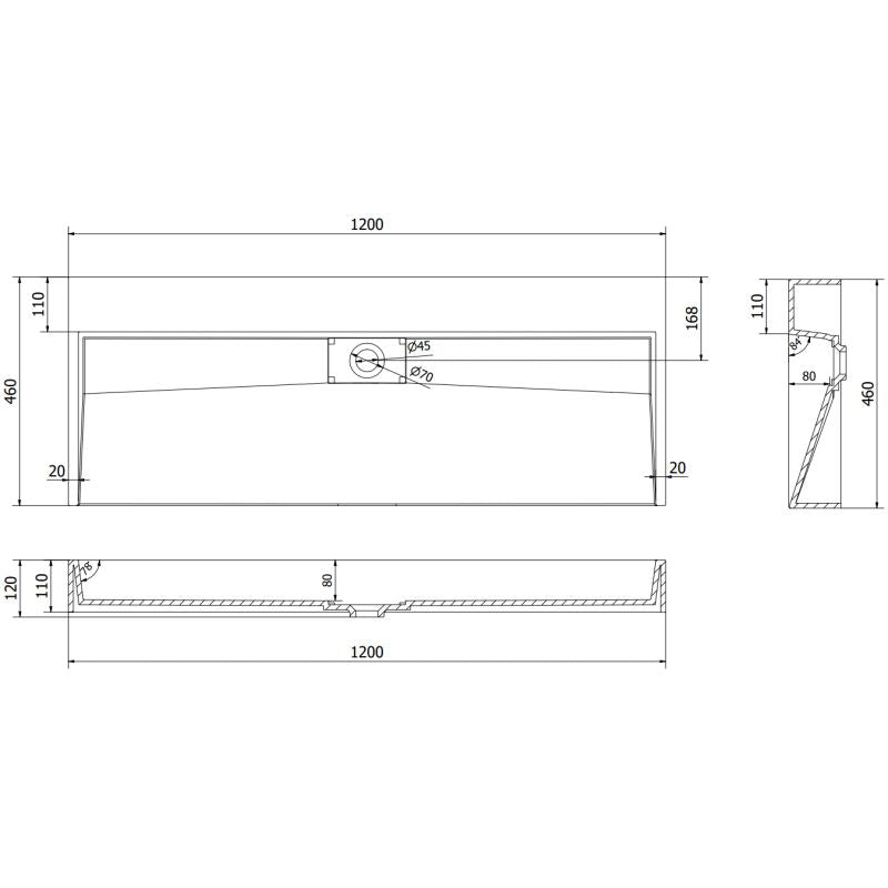 Mexen Ava bordmonteret vask i sort 120 x 46 cm 23011270 1 stk.