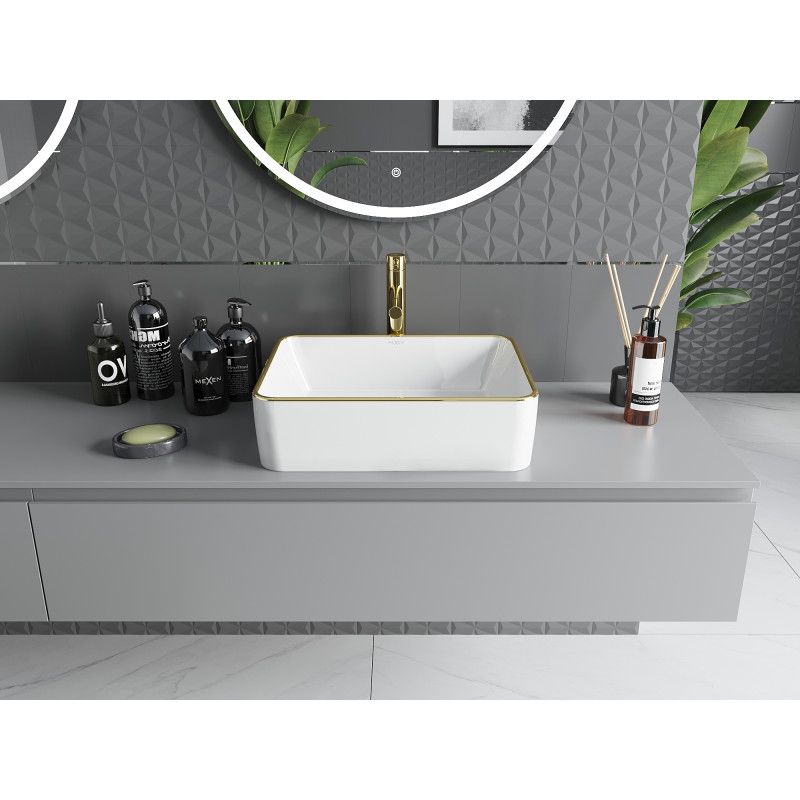Mexen Catia bordmonteret vask 48 x 37 cm hvid med guldkant, 1 stk.
