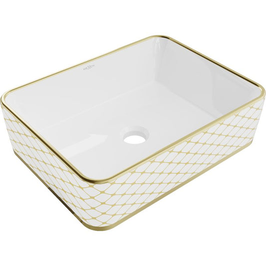 Mexen Catia bordmonteret vask 48 x 37 cm hvid/guld med ternet mønster 1 stk.