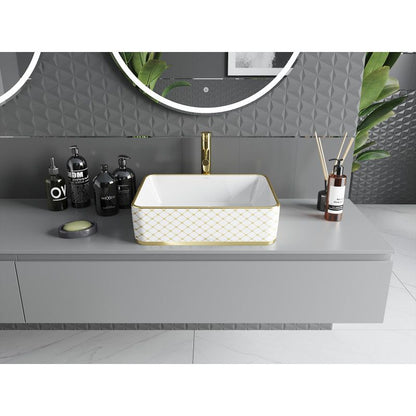 Mexen Catia bordmonteret vask 48 x 37 cm hvid/guld med ternet mønster 1 stk.