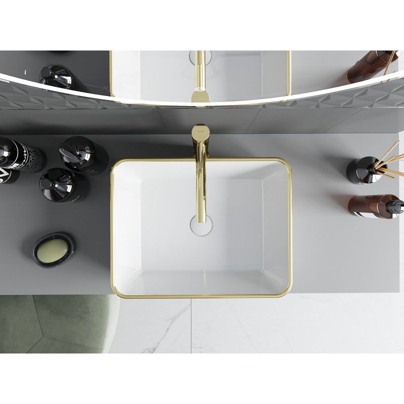 Mexen Catia bordmonteret vask 48 x 37 cm hvid/guld med ternet mønster 1 stk.