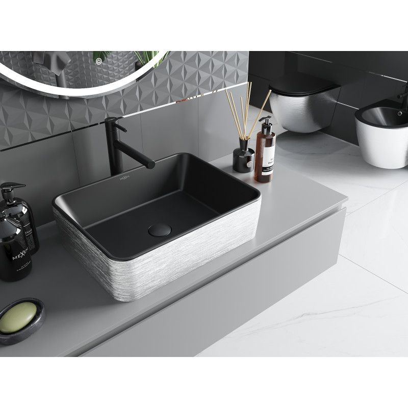 Mexen Catia bordmonteret vask 48 x 37 cm mat-sort med sølvlinjemønster