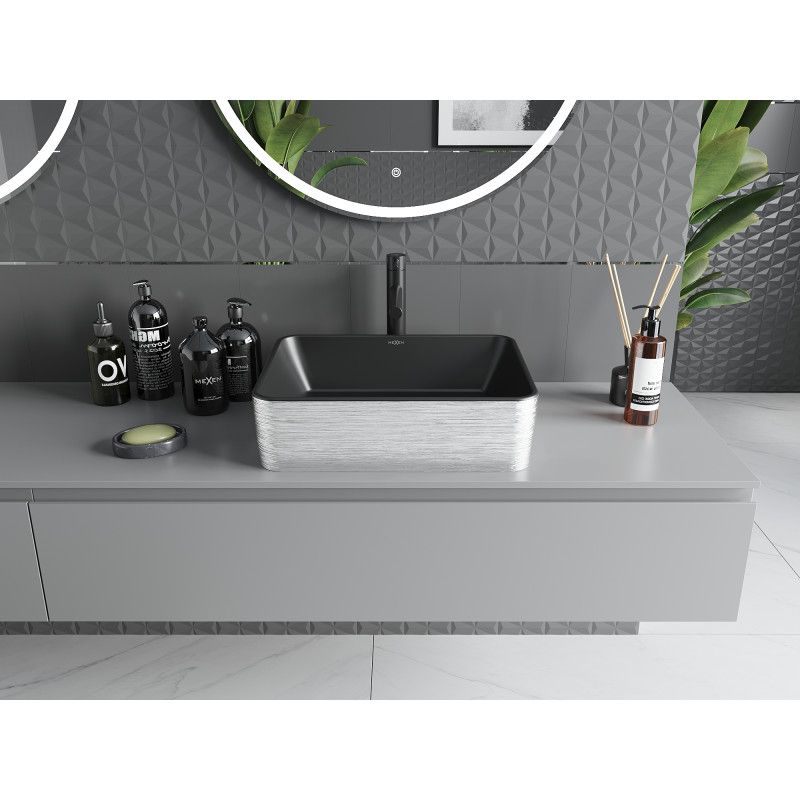 Mexen Catia bordmonteret vask 48 x 37 cm mat-sort med sølvlinjemønster