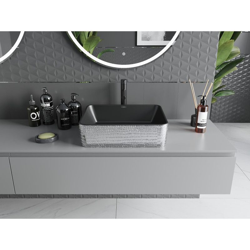 Mexen Catia bordmonteret vask 48 x 37 cm mat-sort med sølvskællemønster