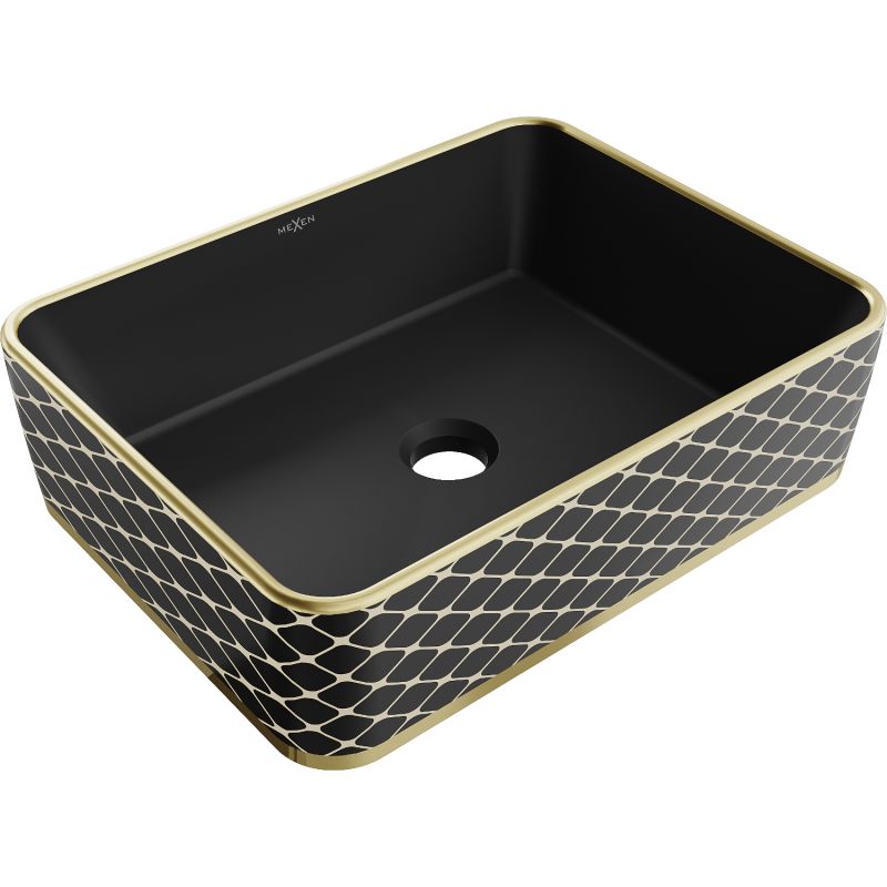 Mexen Catia bordmonteret vask 48 x 37 cm mat-sort/guld med ternet mønster, 1 stk.