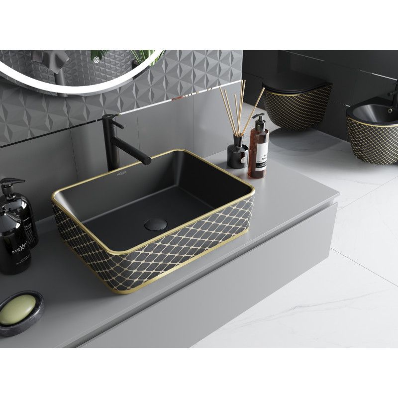 Mexen Catia bordmonteret vask 48 x 37 cm mat-sort/guld med ternet mønster, 1 stk.