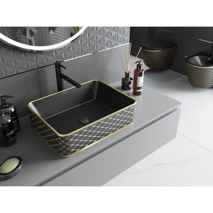 Mexen Catia bordmonteret vask 48 x 37 cm mat-sort/guld med ternet mønster, 1 stk.