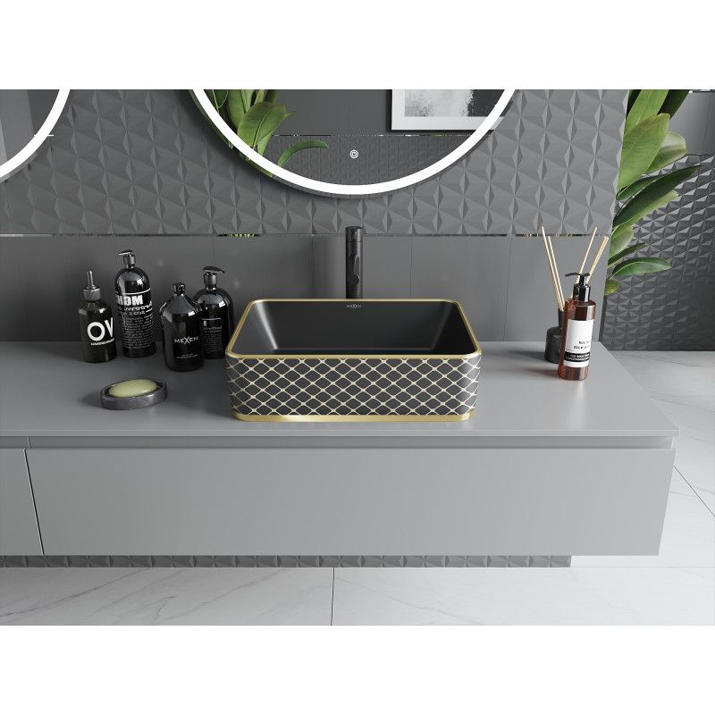 Mexen Catia bordmonteret vask 48 x 37 cm mat-sort/guld med ternet mønster, 1 stk.