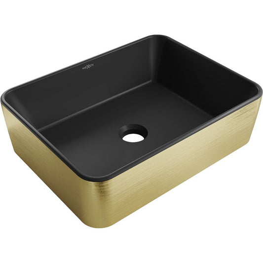 Mexen Catia bordmonteret vask 48 x 37 cm mat‑sort med gyldent linjemønster