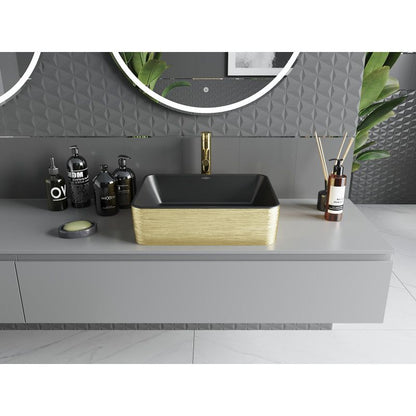 Mexen Catia bordmonteret vask 48 x 37 cm mat‑sort med gyldent linjemønster