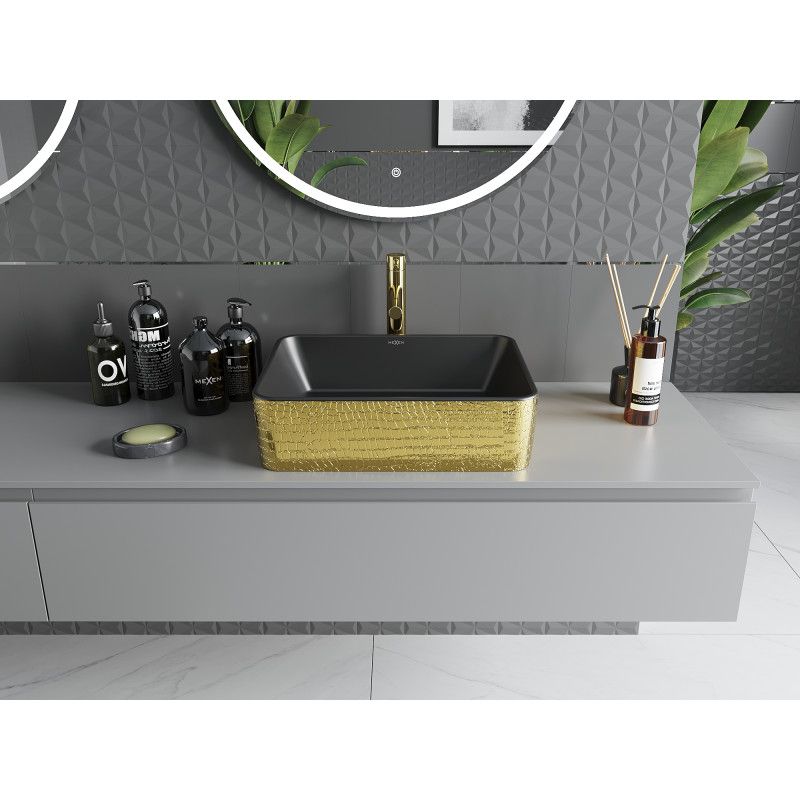 Mexen Catia bordmonteret vask 48 x 37 cm mat-sort/guld med skæl-mønster 1 stk.