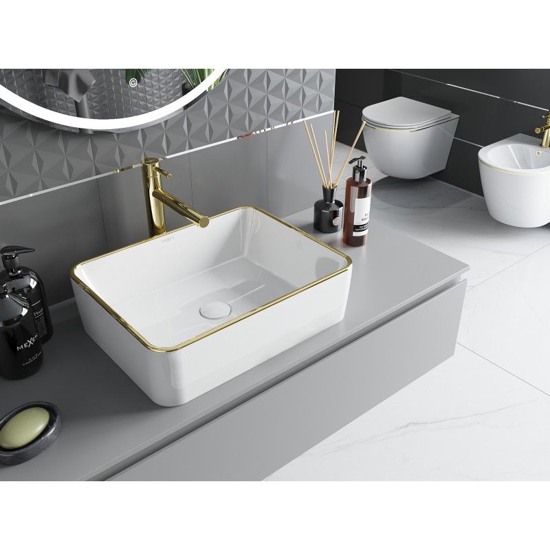 Mexen Catia bordmonteret vask i hvid og guld 48 x 37 cm, 1 stk.