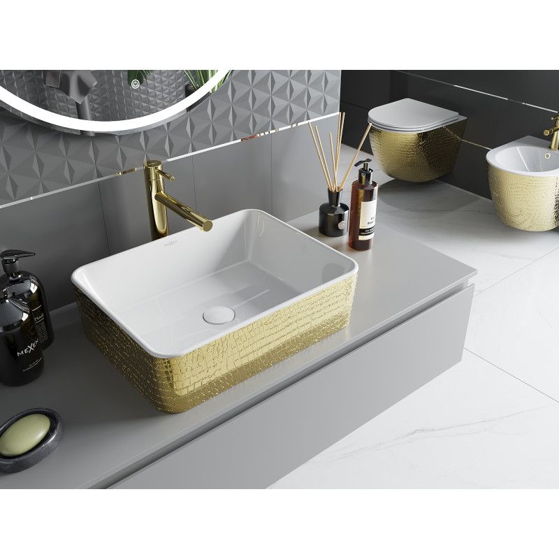 Mexen Catia bordmonteret vask i hvid/guld 48 x 38 cm, 1 stk.