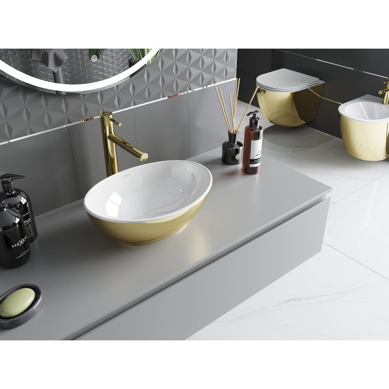 Bordmonteret vask Mexen Elza 40 x 33 cm hvid/guld 1 stk.