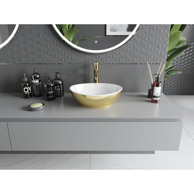 Bordmonteret vask Mexen Elza 40 x 33 cm hvid/guld 1 stk.