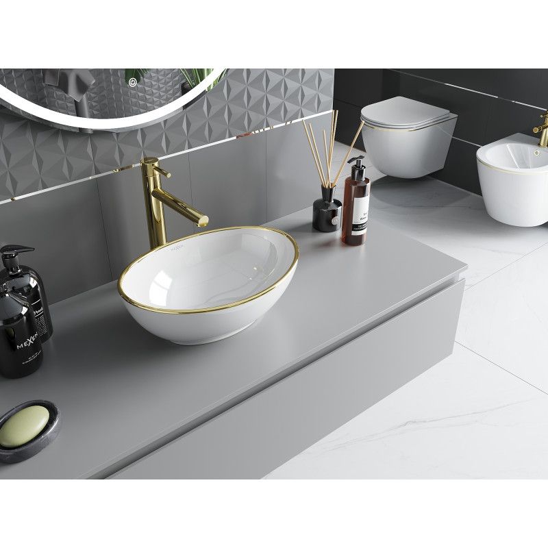 Mexen Elza bordmonteret vask 40 x 33 cm hvid/guld kant 1 stk.