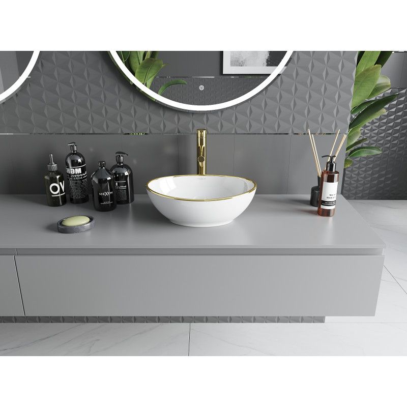 Mexen Elza bordmonteret vask 40 x 33 cm hvid/guld kant 1 stk.