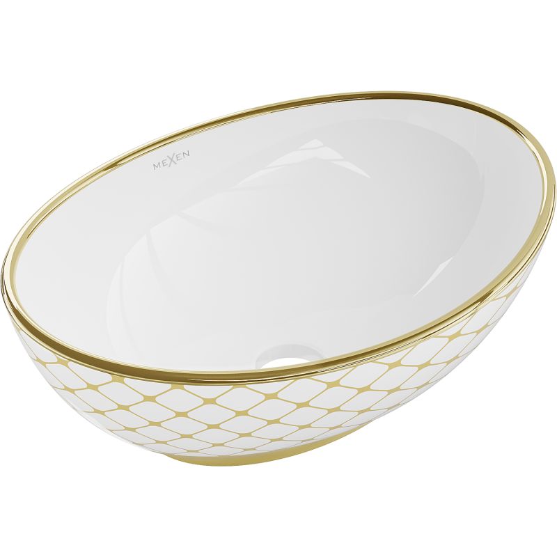 Bordmonteret vask Mexen Elza 40 x 33 cm hvid/guld med ternet mønster, 1 stk.