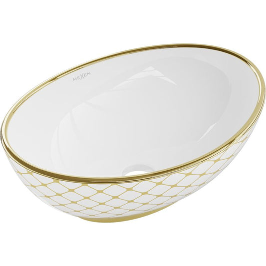 Bordmonteret vask Mexen Elza 40 x 33 cm hvid/guld med ternet mønster, 1 stk.