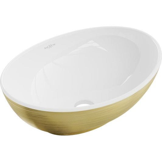 Mexen Elza bordmonteret vask 40 x 33 cm hvid/guld med linjemønster, 1 stk.