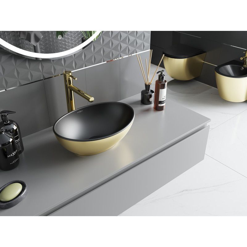 Bordmonteret vask Mexen Elza 40 x 33 cm mat-sort/guld 1 stk.