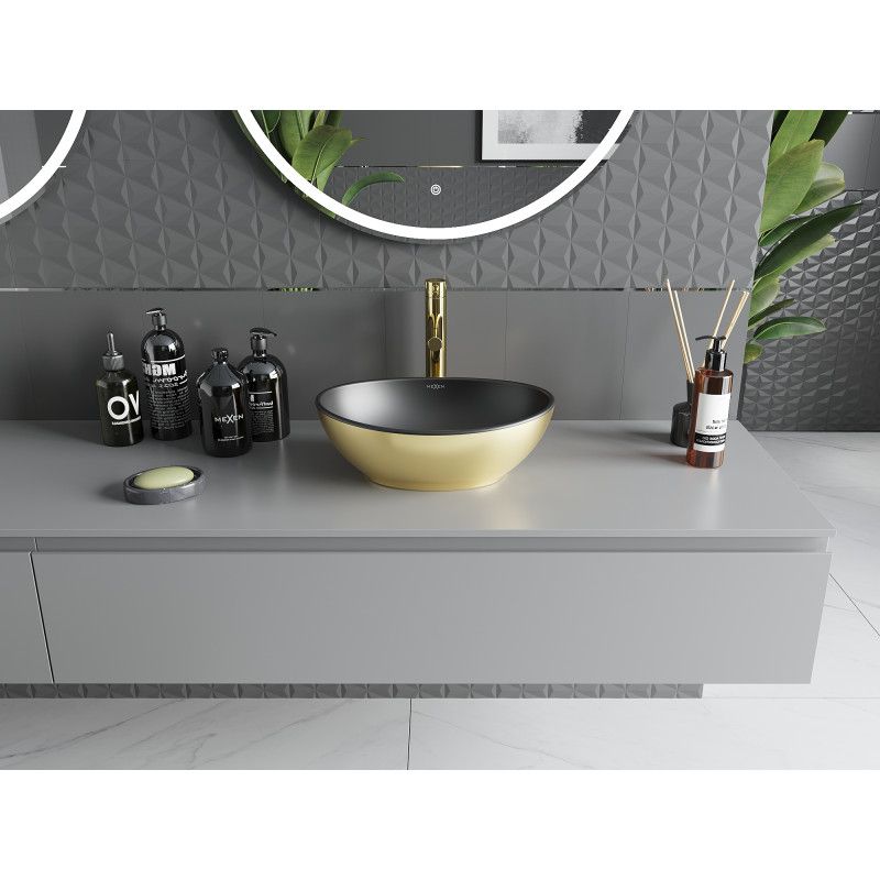 Bordmonteret vask Mexen Elza 40 x 33 cm mat-sort/guld 1 stk.