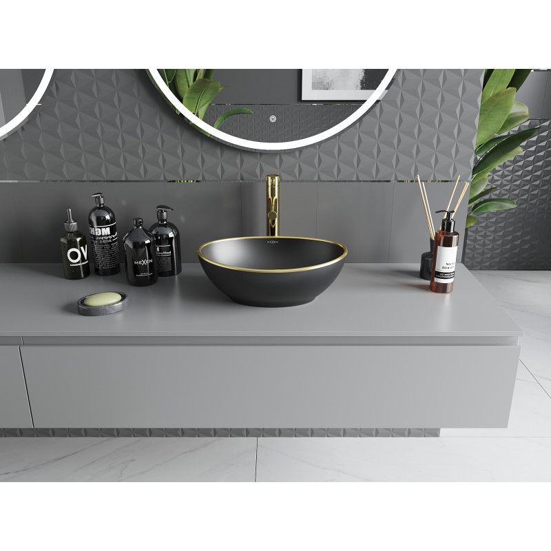 Mexen Elza bordmonteret vask 40 x 33 cm mat-sort med guldkant 1 stk.