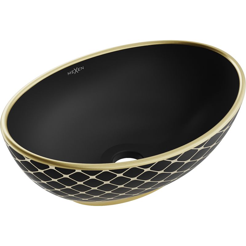 Mexen Elza bordmonteret vask 40 x 33 cm mat-sort med guld ternet mønster 1 stk.