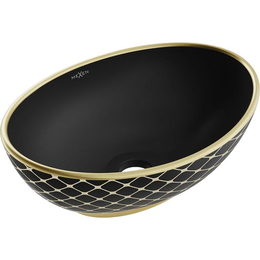 Mexen Elza bordmonteret vask 40 x 33 cm mat-sort med guld ternet mønster 1 stk.