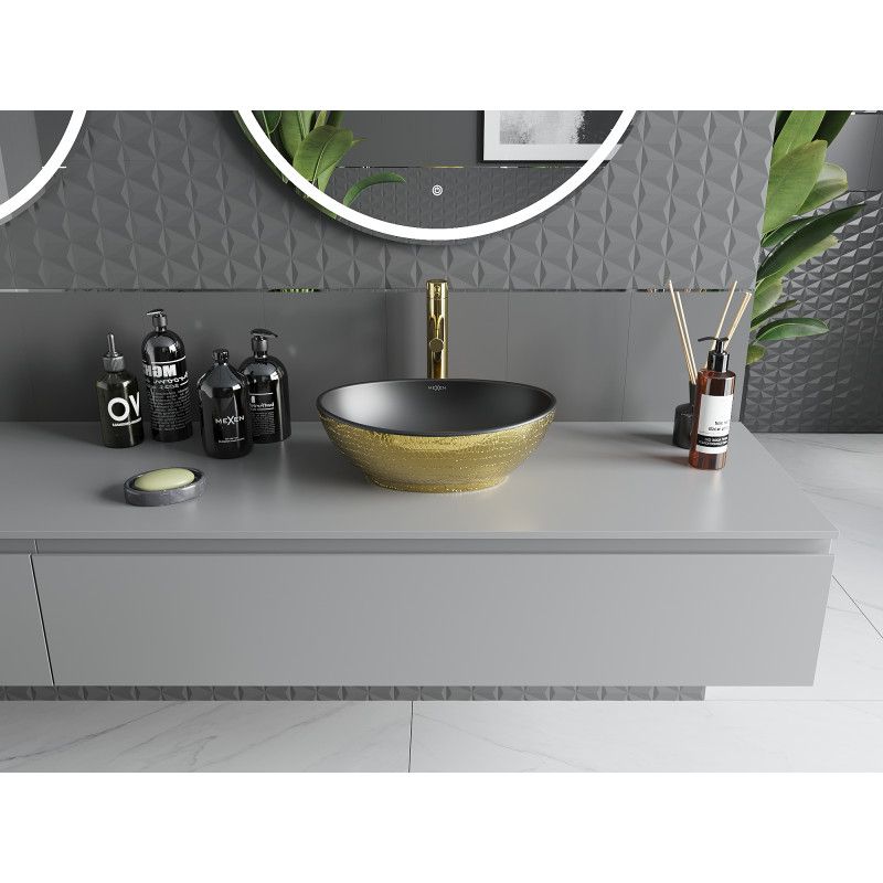 Mexen Elza bordmonteret vask 40 x 33 cm mat‑sort/guld skælmønster 1 stk.
