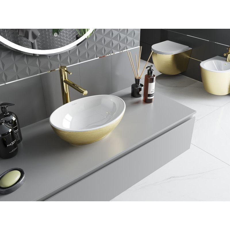 Mexen Elza bordmonteret vask i hvid og guld 40,5 x 33 x 14 cm, 1 stk.