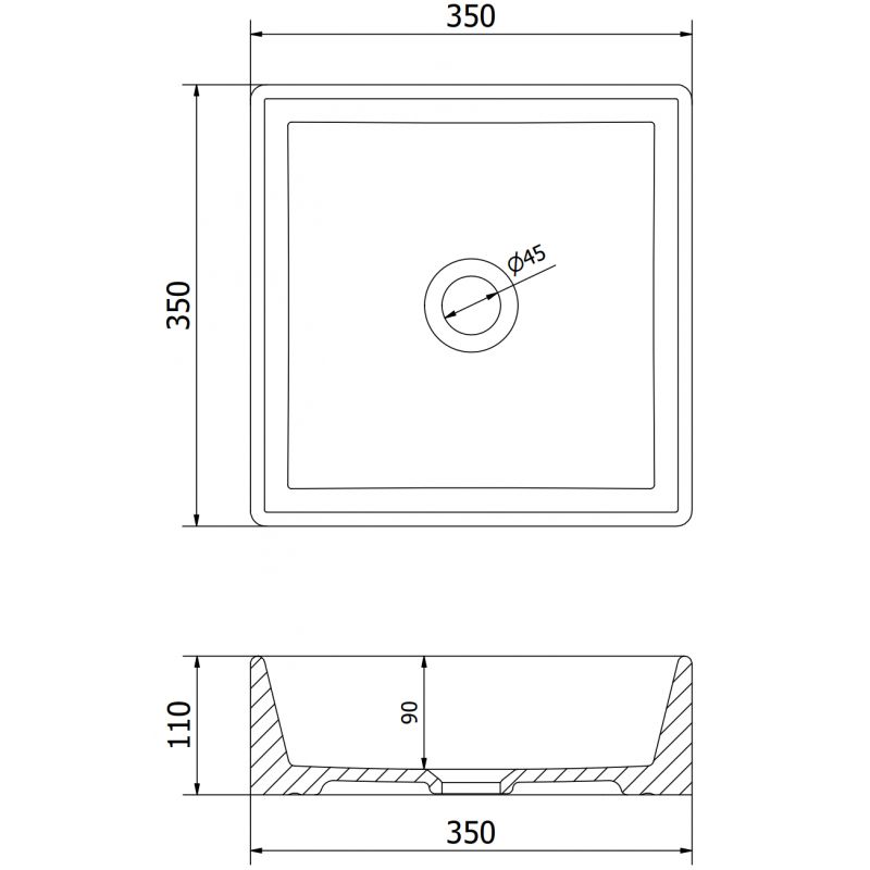 Mexen Goya bordmonteret vask 35 x 35 cm mat sort 1 stk.