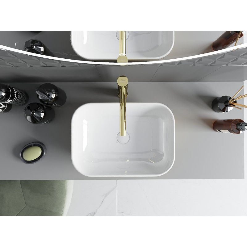 Mexen Rita bordmonteret vask 45 x 32 cm hvid/guld linjer 1 stk.