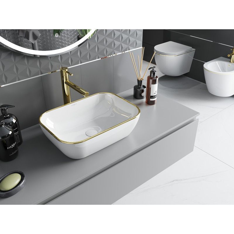 Bordmonteret vask Mexen Rita 45 x 32 cm hvid/guld kant 1 stk.