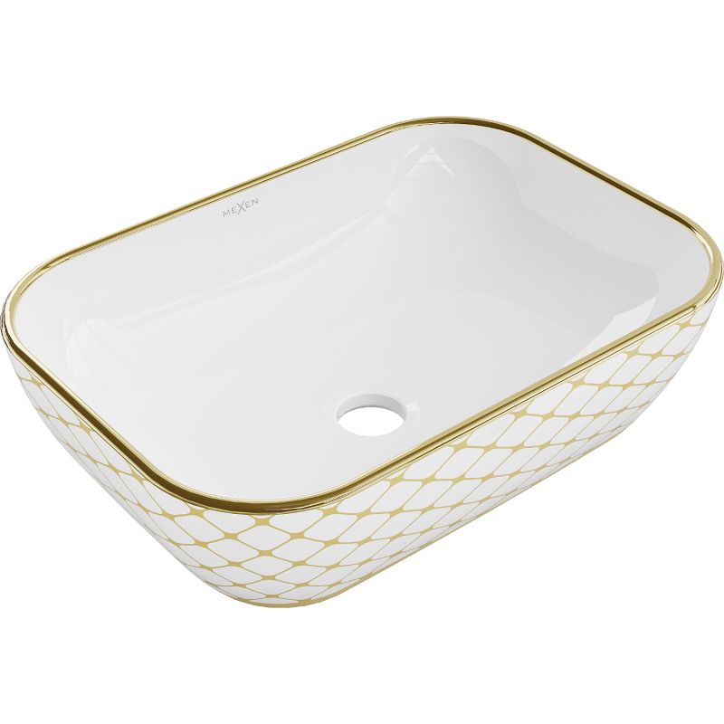 Bordmonteret vask Mexen Rita 45 x 32 cm hvid/guld med ternet mønster, 1 stk.