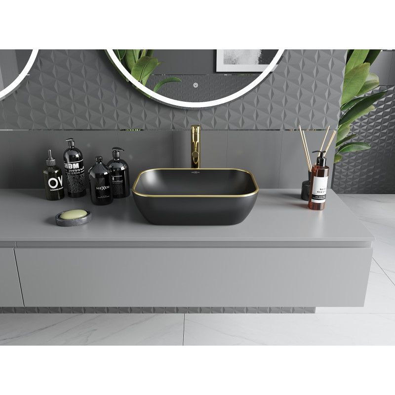 Mexen Rita bordmonteret vask 45 x 32 cm mat-sort med guldkant 1 stk.