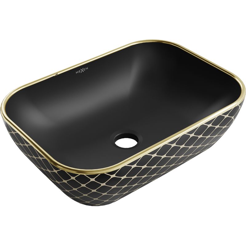 Mexen Rita bordmonteret vask 45 x 32 cm mat sort/guld med ternet mønster, 1 stk.