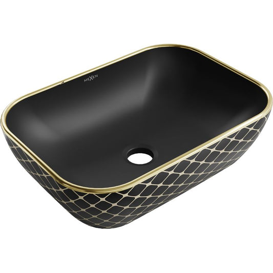 Mexen Rita bordmonteret vask 45 x 32 cm mat sort/guld med ternet mønster, 1 stk.