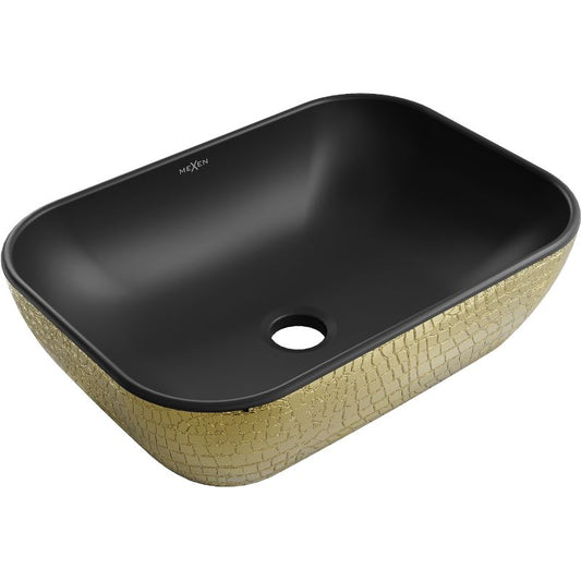 Bordmonteret vask Mexen Rita 45 x 32 cm mat‑sort/guld med skæl‑mønster 1 stk.