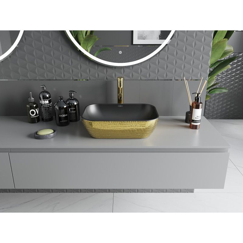 Bordmonteret vask Mexen Rita 45 x 32 cm mat‑sort/guld med skæl‑mønster 1 stk.