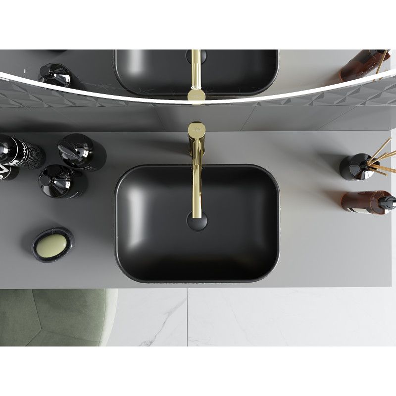 Bordmonteret vask Mexen Rita 45 x 32 cm mat‑sort/guld med skæl‑mønster 1 stk.