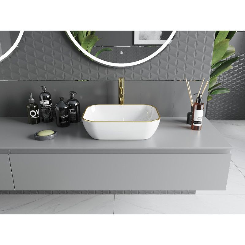 Mexen Rita bordmonteret vask hvid/guld 45,5 x 32,5 cm 21084505 1 stk.