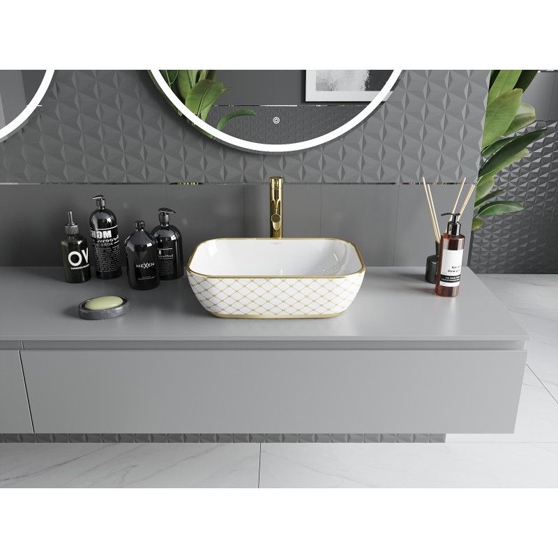 Mexen Rita bordmonteret vask hvid/guld 45,5 x 32,5 cm 21084509 1 stk.