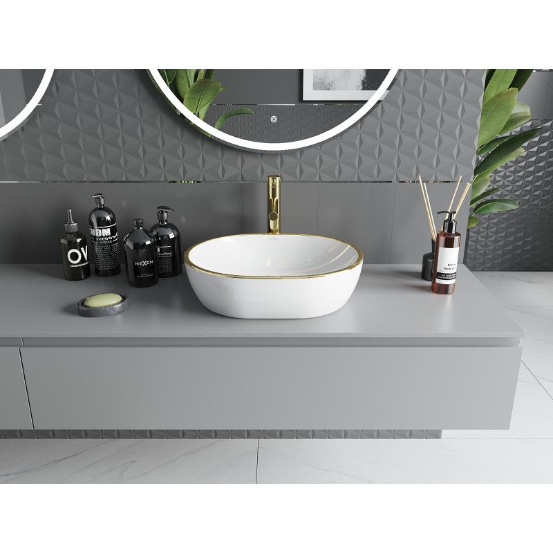 Mexen Viki bordmonteret vask 48 x 35 cm hvid med guldkant, 1 stk.